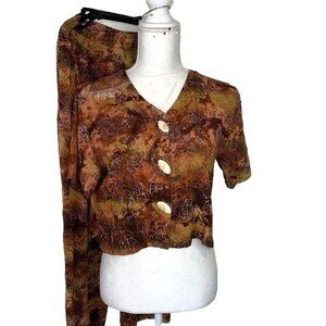 Tanami Pant Top Set Womens Size Medium M Vintage Rayon Patterned Brown Black